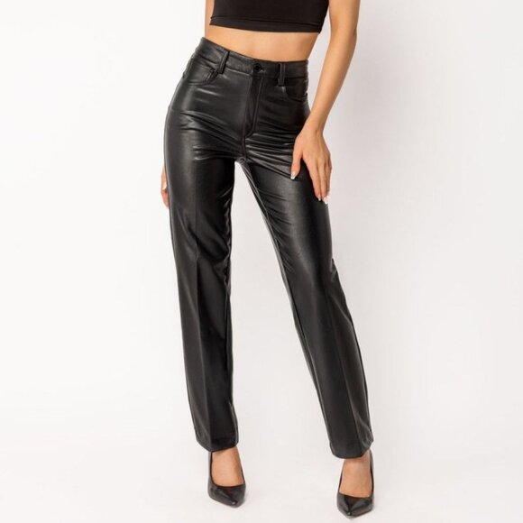 Women’s High Waist Leather Pants sz XS-S -  Classic Black - Picture 1 of 16